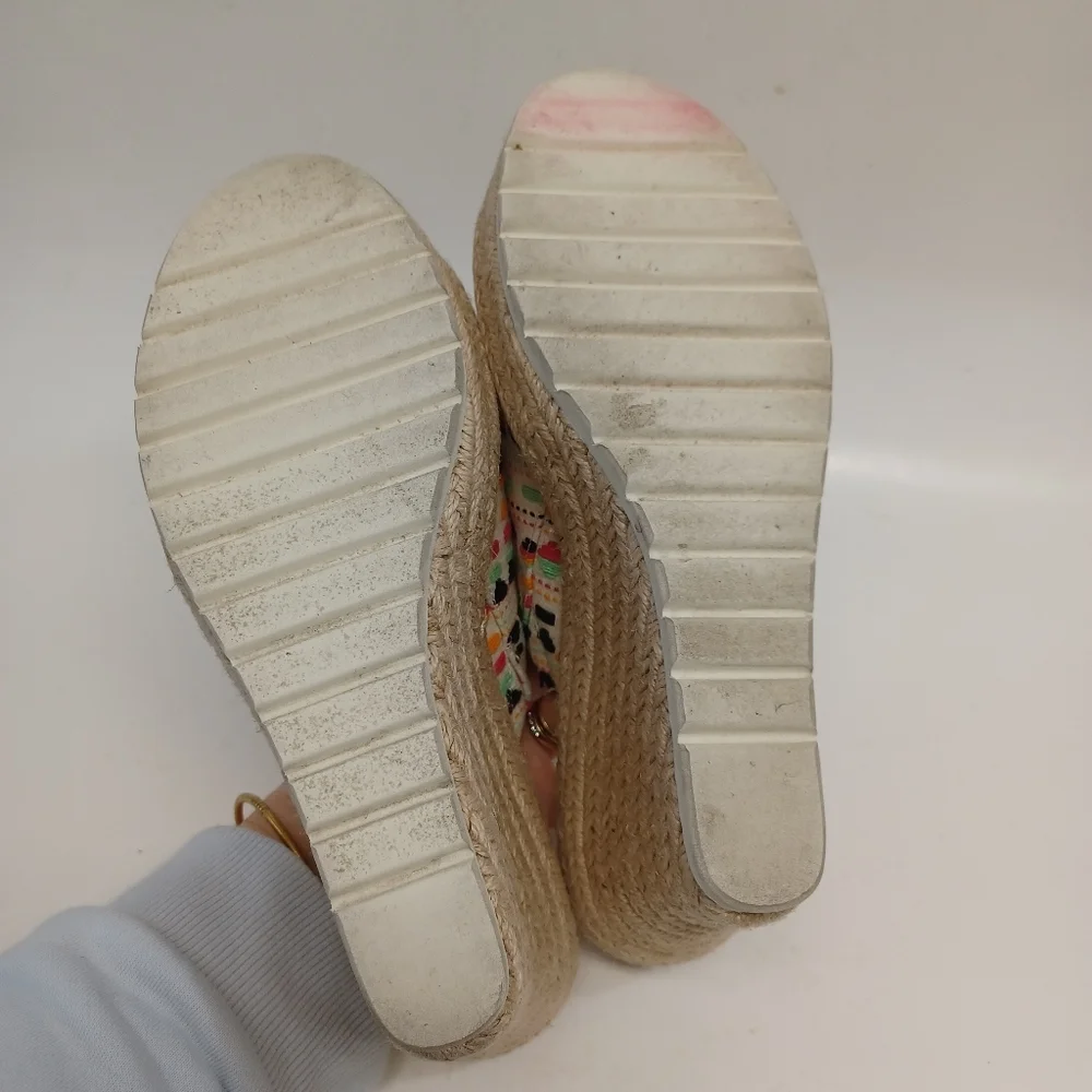 Toms Wedge Espadrilles Monica Open Toe Platform‎ Woven Boho Mules Womens size 9